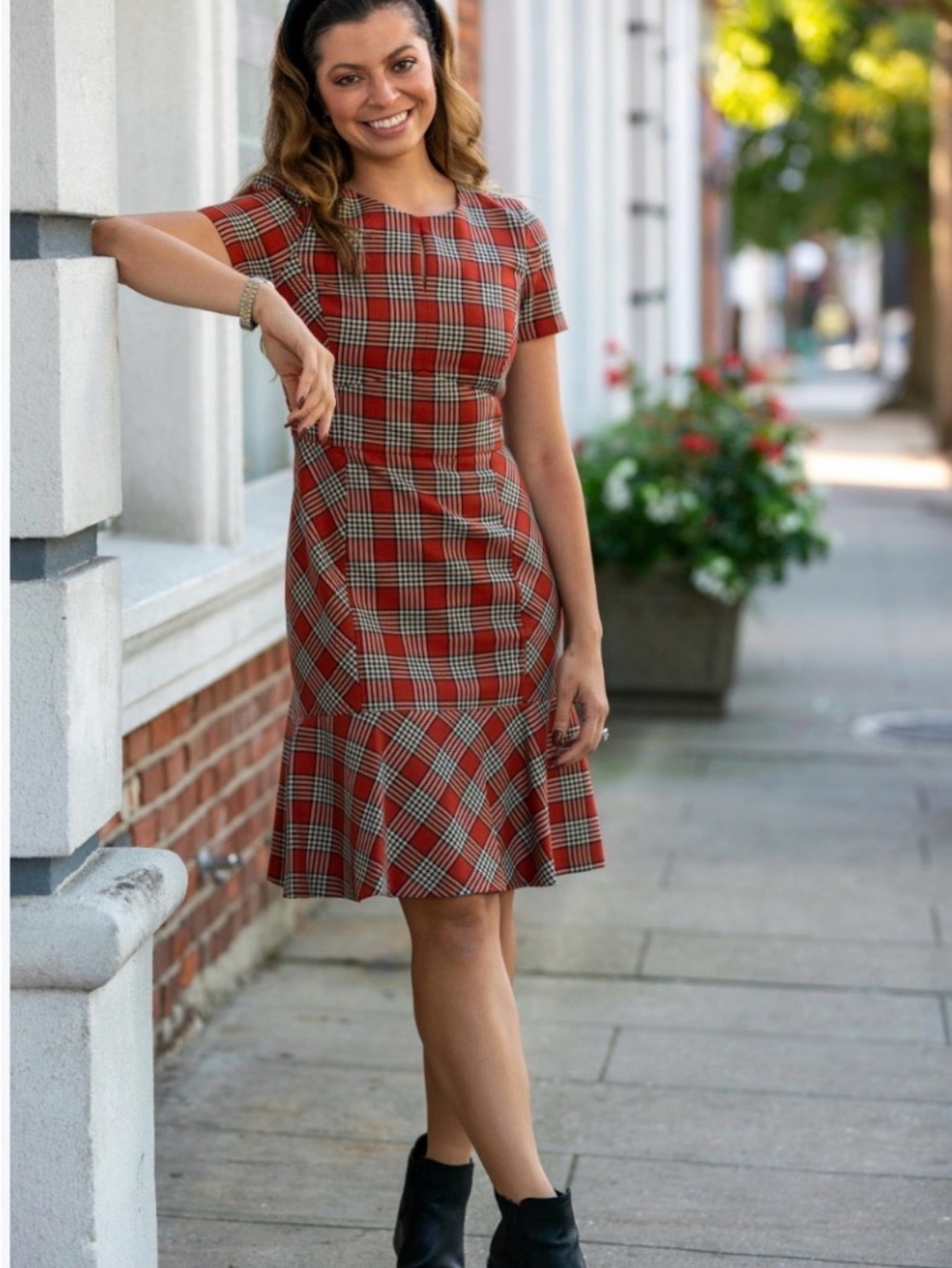 Brooks Brothers Red Plaid Short-Sleeve Fit & Flare Dress